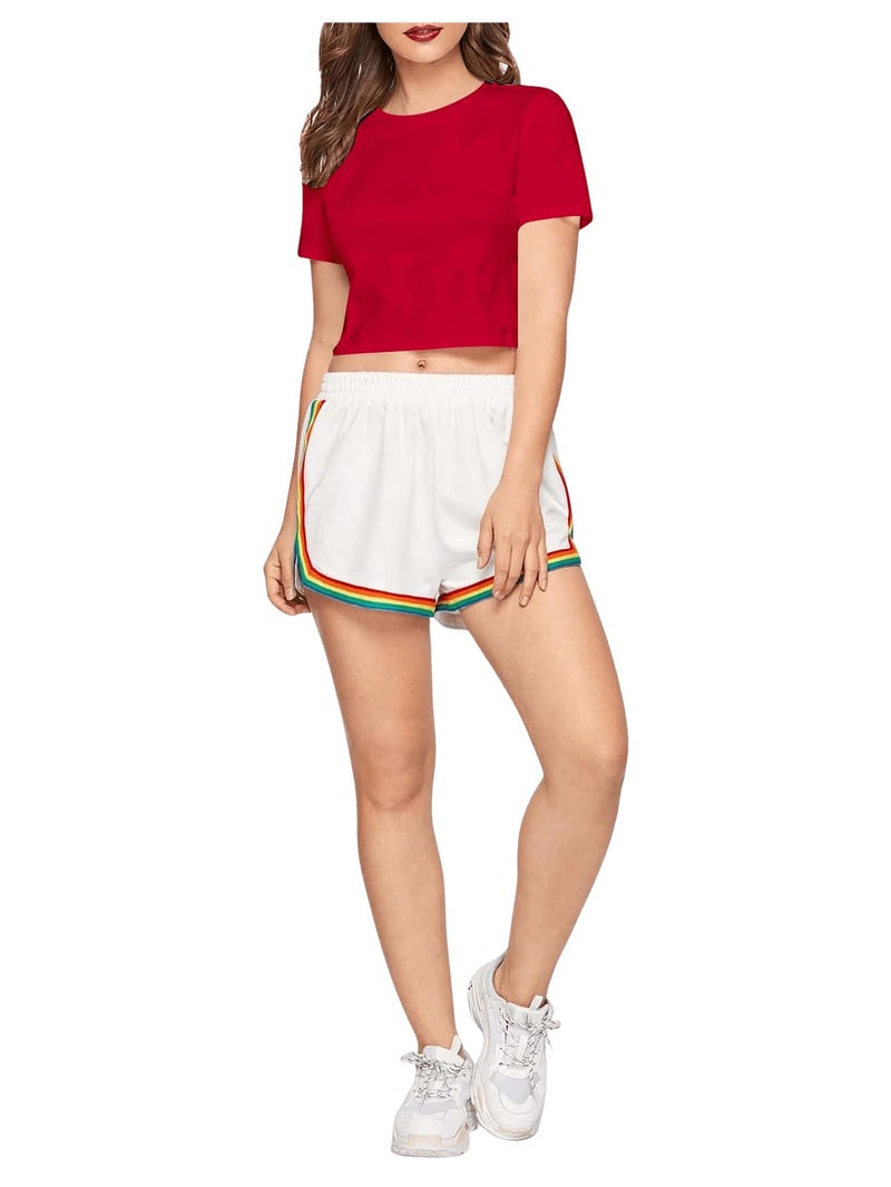 SweatyRocks Women's Casual Short Sleeve Crew Neck Basic Crop Top T Shirts Red L - Image 3
